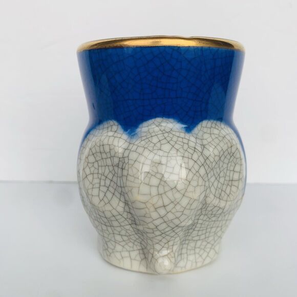 Vintage Fitz & Floyd 3D Elephant Crackled Ceramic Espresso Coffee Mug Cup - Picture 1 of 9